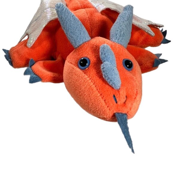 Caltoy Dragon 13" Plush Hand Puppet Orange Blue Sparkle Wings Stuffed Toy - Picture 3 of 10